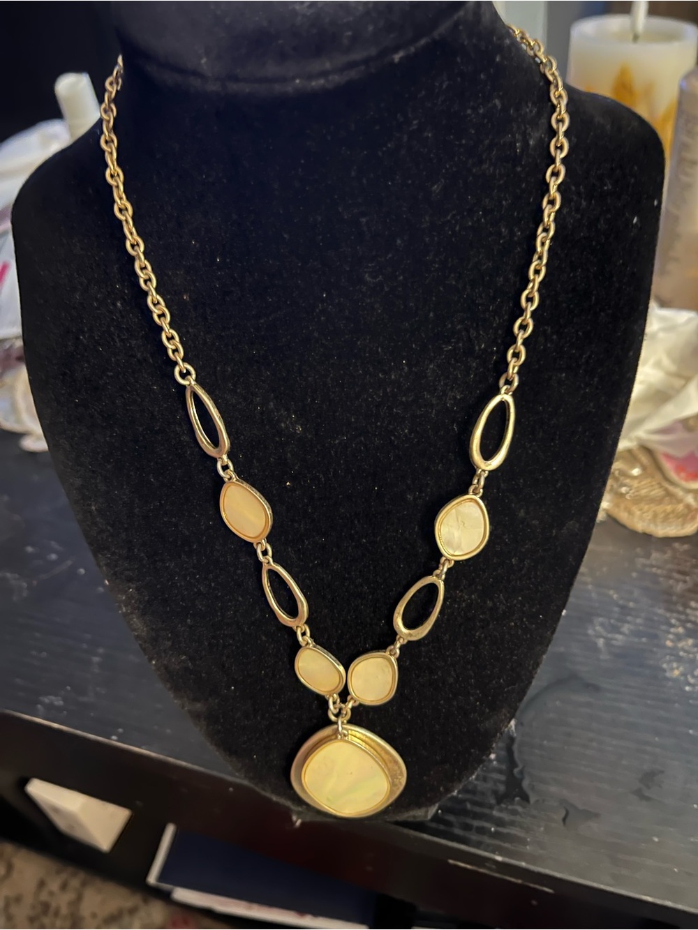 Gold-Tone Pendant Necklace with Cream Mother-of-Pearl Accents